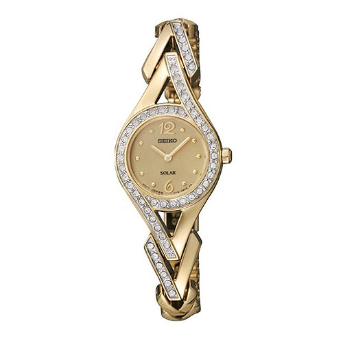 SUP176 Seiko Woman's Solar Gold Dial Gold-Tone Steel Watch