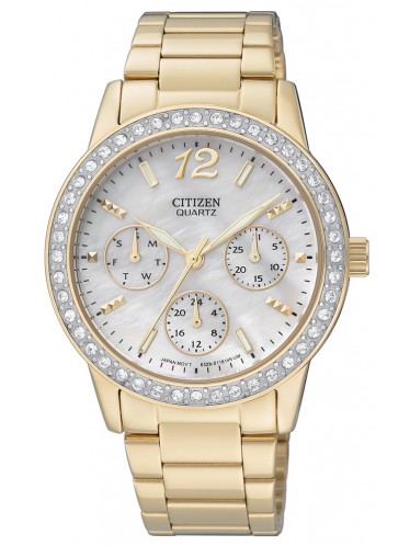 ED8092-58D Citizen Quartz Women's Oversized Crystal Chronograph Stainless