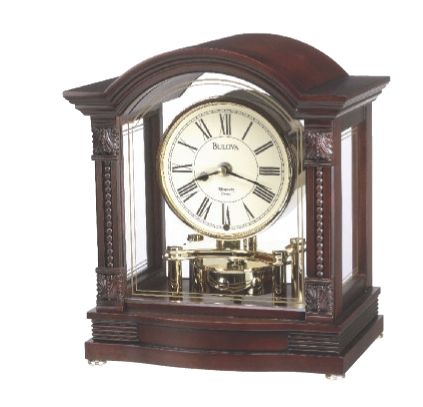 Bulova Bardwell Antique Walnut Revolving Pendulum Chime Clock