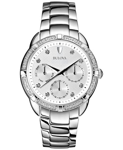 96R195 Bulova Womens Diamond Accent Stainless Steel Bracelet Chronograph Watch