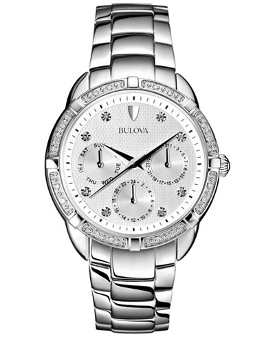 Bulova Womens Diamond Accent Stainless Steel Bracelet Chronograph Watch