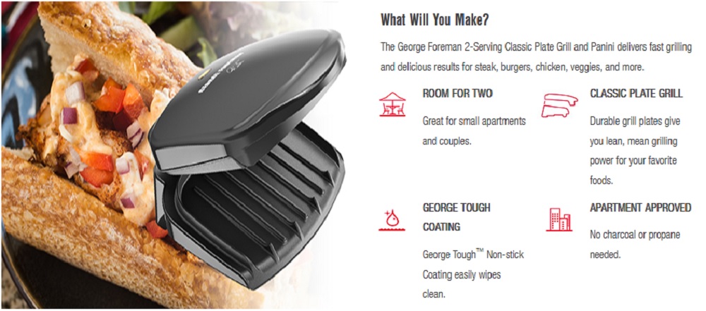 George Foreman 2-Serving Basic Plate Grill and Panini